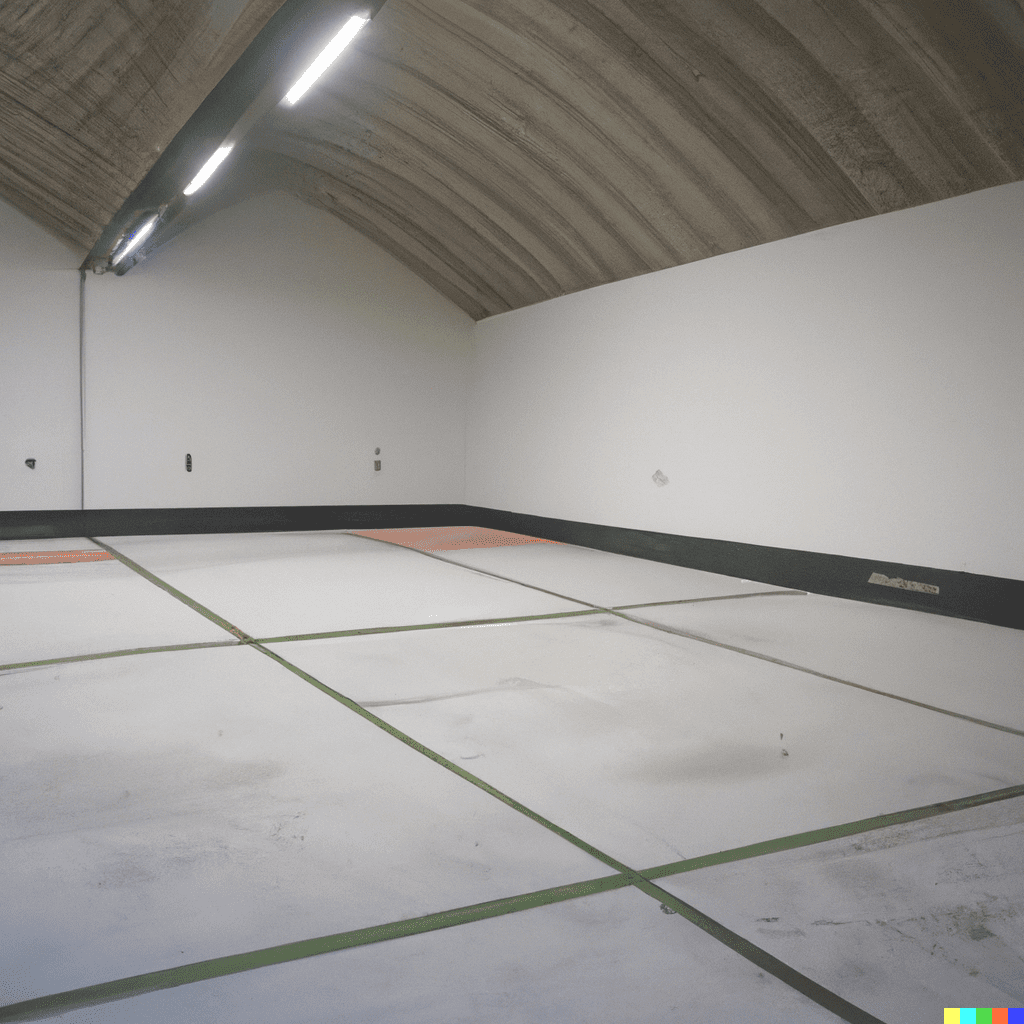 Een indoor padelbaan met een betonnen ondergrond